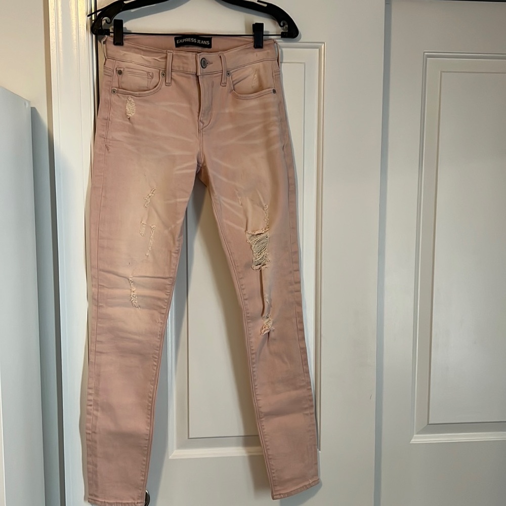 Express womens pink ripped skinny jeans stretch 0